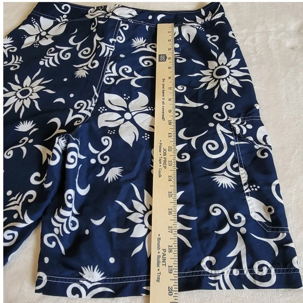 Y2K Sideout Board Shorts Mens 36‎ Navy Blue Floral Hibiscus Print Swim Trunks